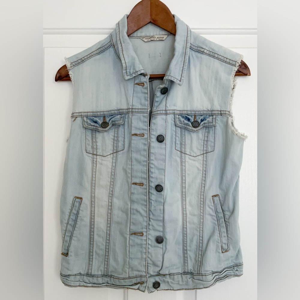 MANGO MNG Womens Blue Sleeveless Button Front Denim Vest Fall Jacket X-Small XS